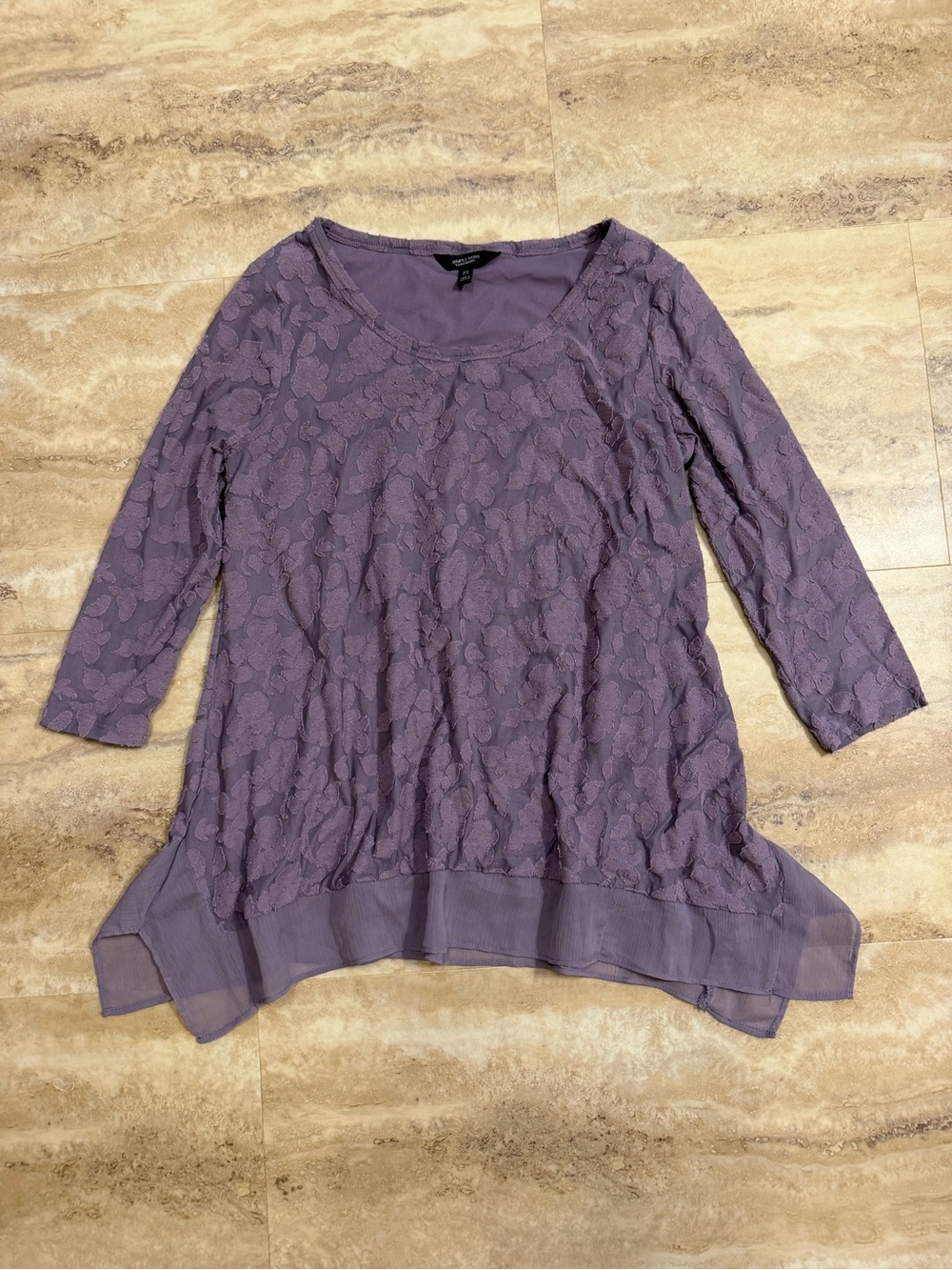 Vera Wang Lilac Lace Overlay Scoop Neck Top